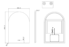 Arched Shape LED Mirror Touch-on switch 600x900mm - Frameless
