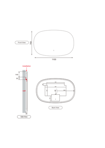 Oval Shape LED Mirror Touchless switch with Demister 1100x700mm - Frameless / with Frame