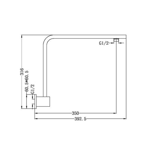 Square High-Rise Overhead Shower Arm - Various Colours