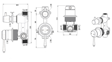 SMD16 Heritage Shower / Bath Mixer with Diverter (Separate Backplate) - Various Colours