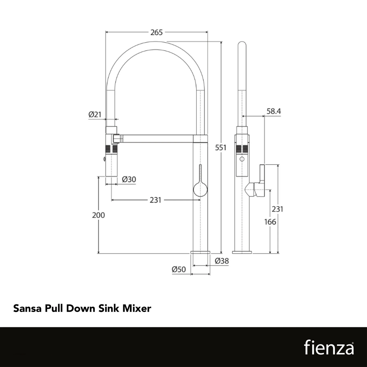 Fienza Sansa Black Pull Down Sink Mixer (229109BUB) - Floor Display Clearance