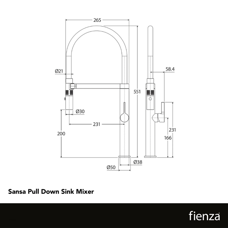 Fienza Sansa Black Pull Down Sink Mixer (229109BUB) - Floor Display Clearance