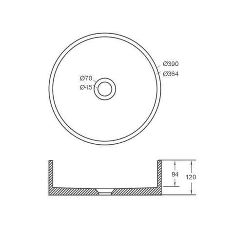 Vento Concrete Above Counter Basin 390x120mm - Various Colours