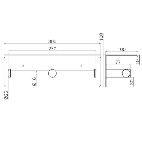 Double Toilet Roll Holder with Shelf - Various Colours
