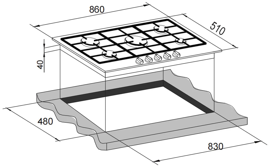 Carysil Built-In Stainless Steel Cooktop 90cm - Various Colours