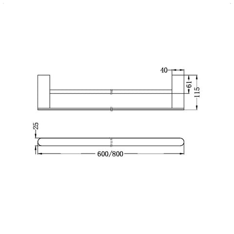 Bianca Double Towel Rail 600mm / 800mm - Various Colours