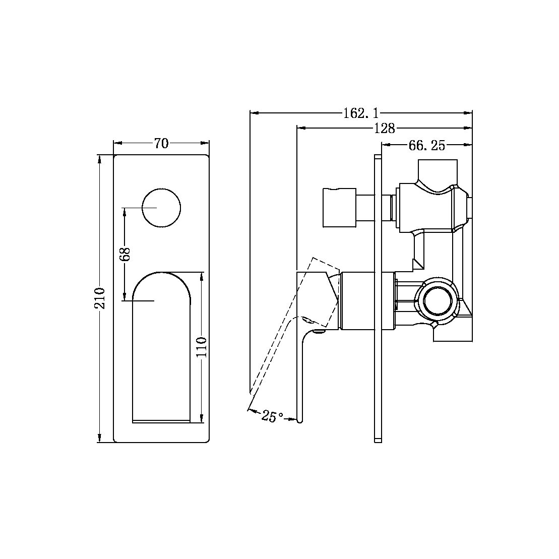 Bianca Shower / Bath Mixer with Diverter (Rectangle Backplate) - Various Colours