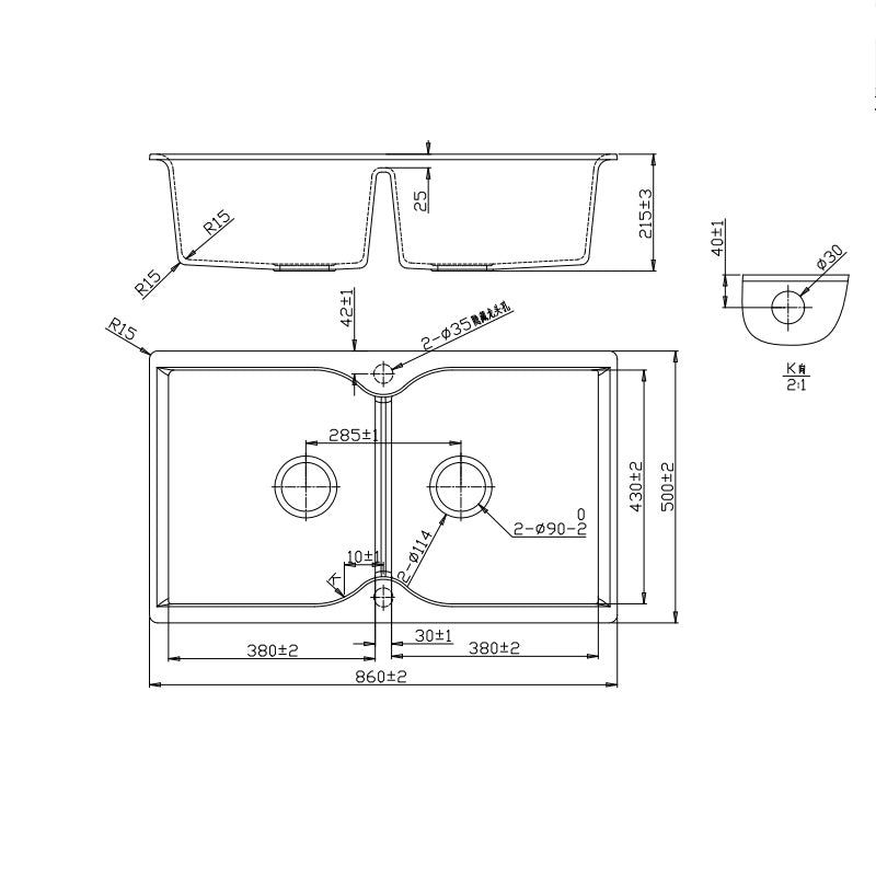 Granite Black Double Bowls Undermount/Top mount Kitchen Sink 860x500mm