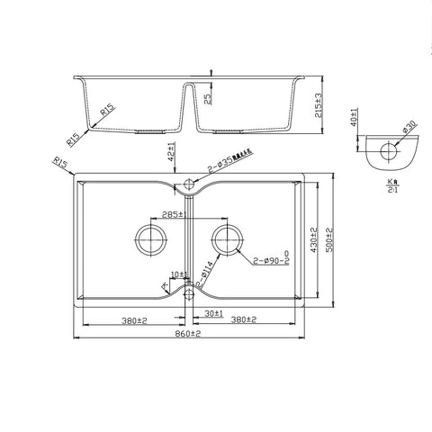 Granite Black Double Bowls Undermount/Top mount Kitchen Sink 860x500mm