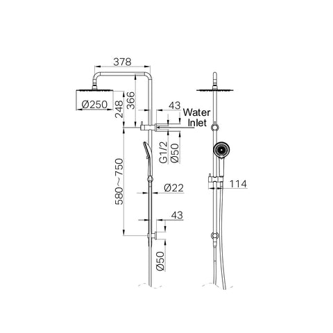 Nero Project Round Dual Shower Rail - Various Colours