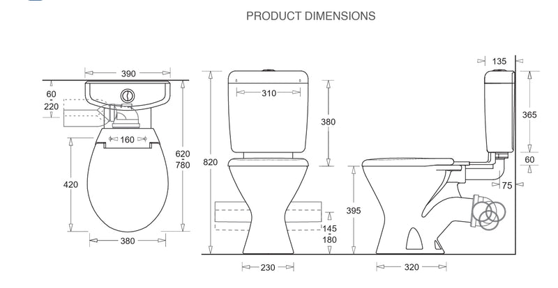 Link Toilet Suite Skew Pan Connection Toilet Suite with Soft Close Seat - White (4 Star)