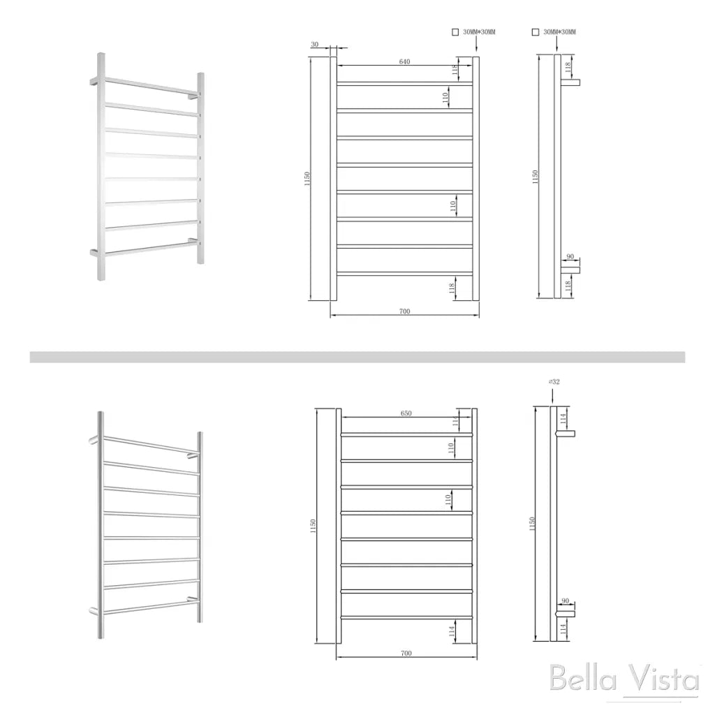 Chrome Square Towel Ladder (8 Bars) - Stock Clearance