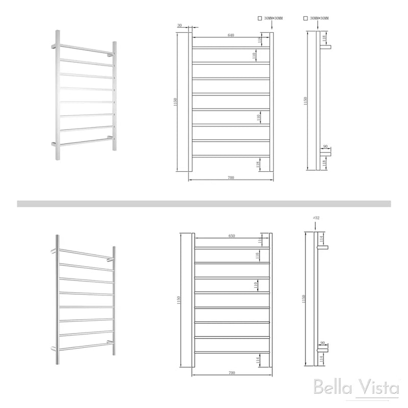 Chrome Square Towel Ladder (8 Bars) - Stock Clearance