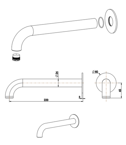 BS16 Heritage Bath Wall Fixed Spout (Curved) - Various Colours