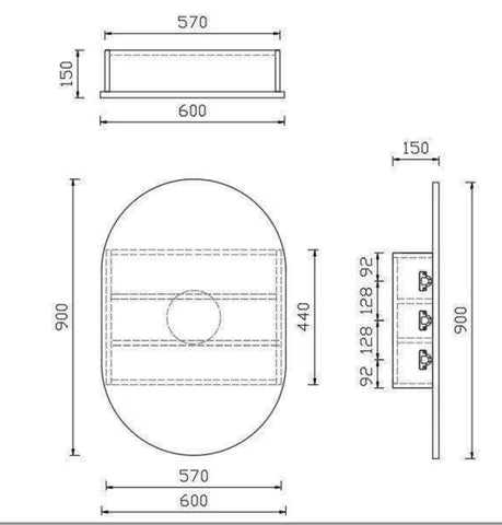 Pill Shape Mirror Cabinet Pencil Edge 600x900mm - Matte White / Woodgrain