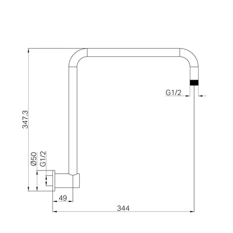 Round Wall Gooseneck Swivel Arm with Overhead Shower Head 250mm- Various Colours