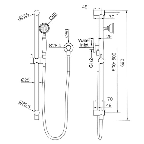 Nero York Rail Shower with Solid Brass Hand Shower - Various Colours