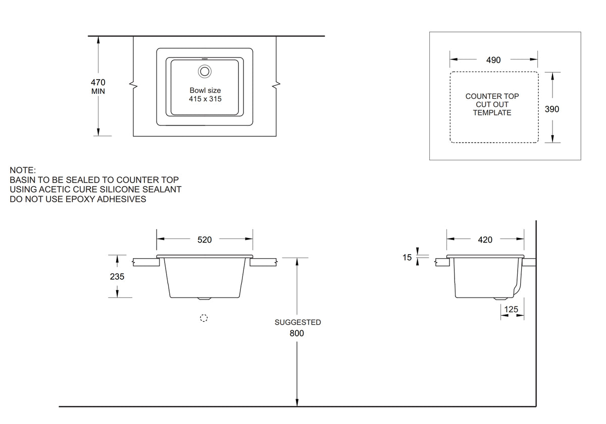 Small Compact Utility/Laboratory Sink - 520x420mm