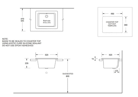 Small Compact Utility/Laboratory Sink - 520x420mm