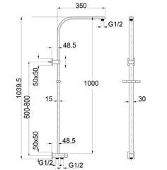 Retro-fit Square Dual Shower Rail - Chrome / Black
