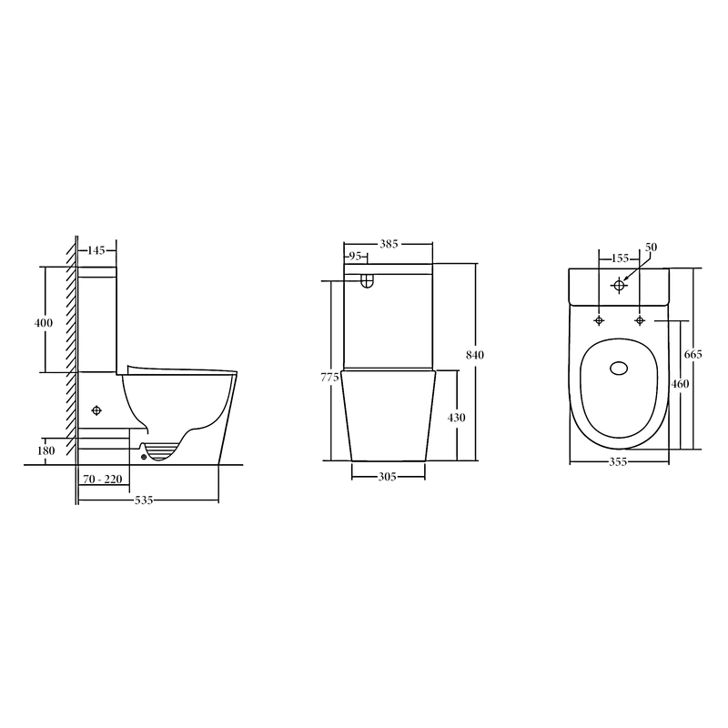 Raised Height Back To Wall Tornado Flush Toilet Suite with Soft Close Seat - White (4 Star)