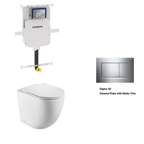 Geberit In Wall Package - Tornado Rimless Floor Pan, Inwall Cistern and Button