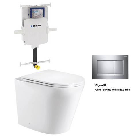 Geberit In Wall Package - Tornado Rimless Floor Pan, Inwall Cistern and Button