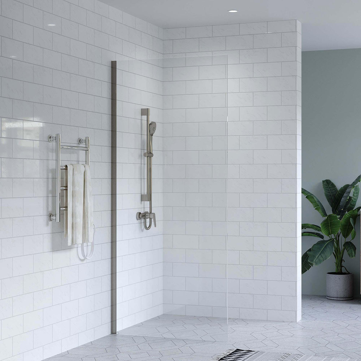 SS46 10mm Walk-In Shower Screen with Wall Channel – 2100mm High, Various Sizes & Colours