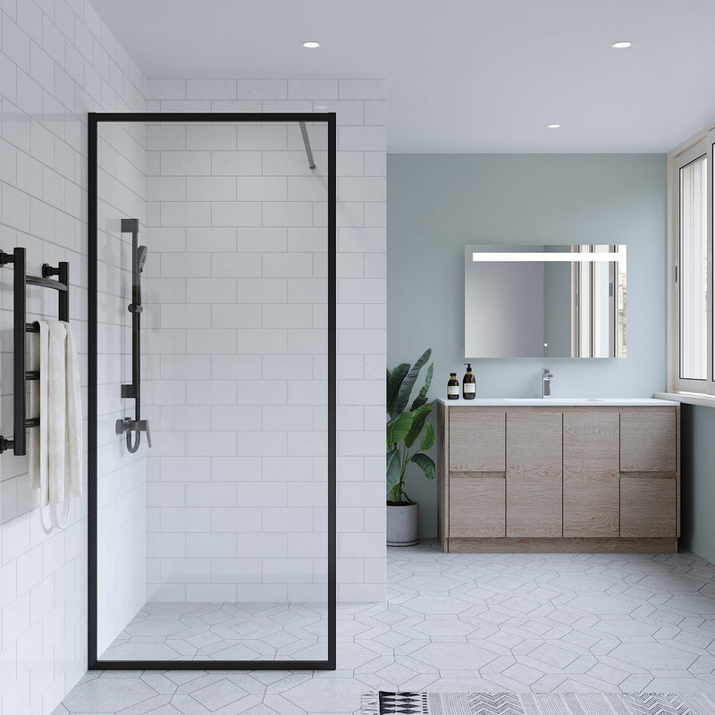 SS27-900 - Black Framed Walk In Shower Screen Panel - 900x2000x8mm