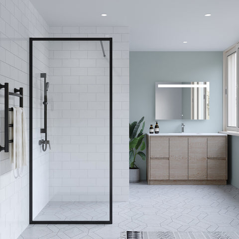 SS27-900 - Black Framed Walk In Shower Screen Panel - 900x2000x8mm