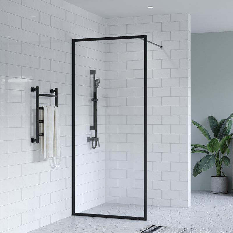 SS27-900 - Black Framed Walk In Shower Screen Panel - 900x2000x8mm