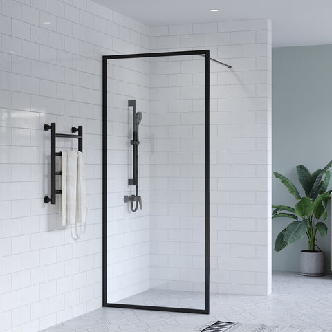 SS27-900 - Black Framed Walk In Shower Screen Panel - 900x2000x8mm