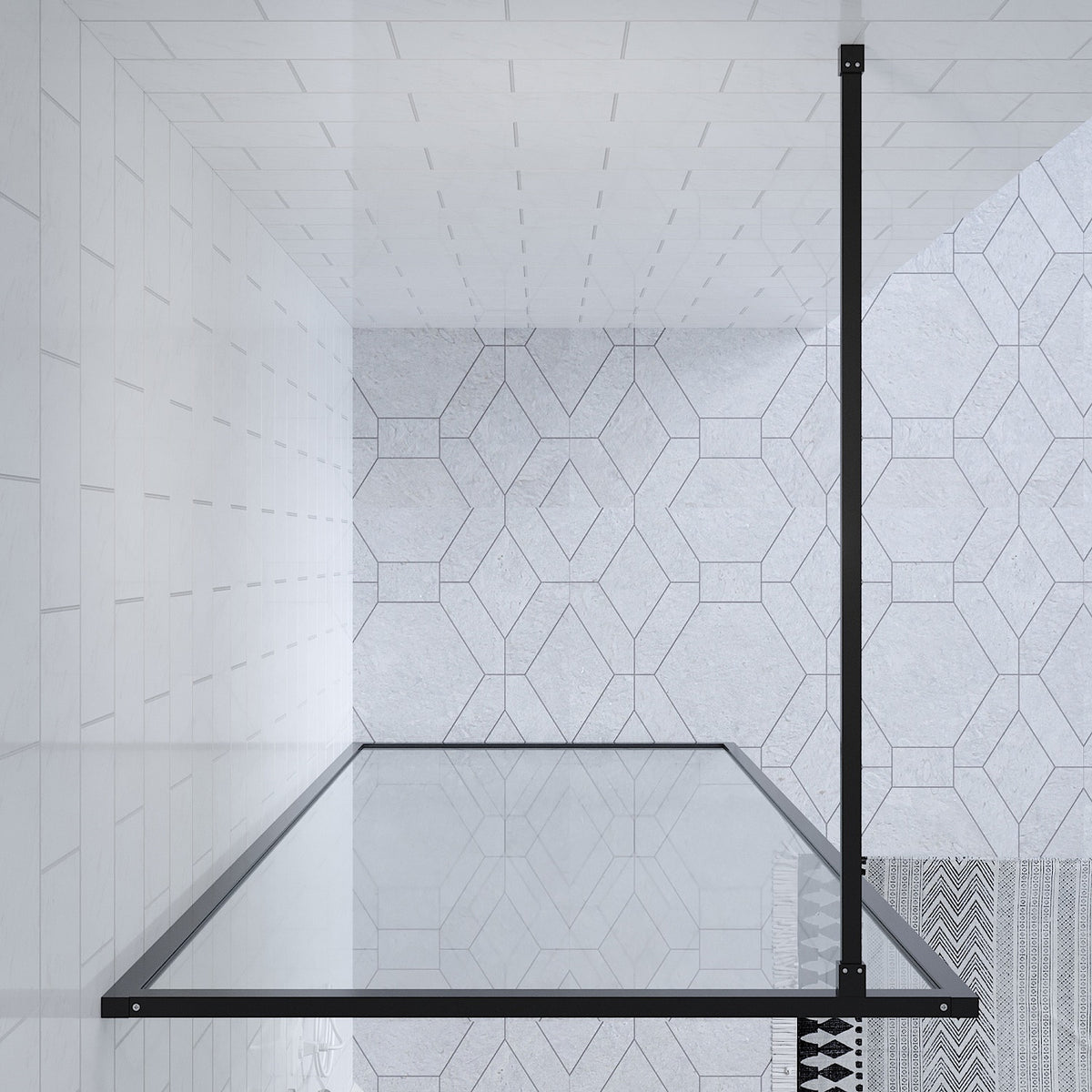 SS27 900mm Black Framed Walk-In Shower Screen – 2000mm High, 8mm Glass