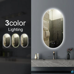Pill Shape LED Mirror Backlit with Demister 450/600x900mm - 3 Colours Lighting