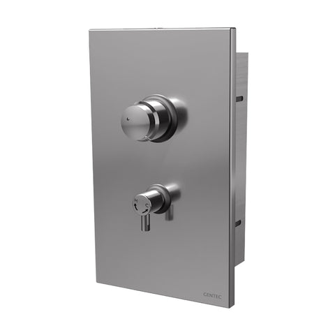 Gentec TFTLF1016 Lead Free DZR Brass In-Wall Hot and Cold Temperature Timed Flow Shower Mixer w/ Concealed Stainless Steel Enclosure