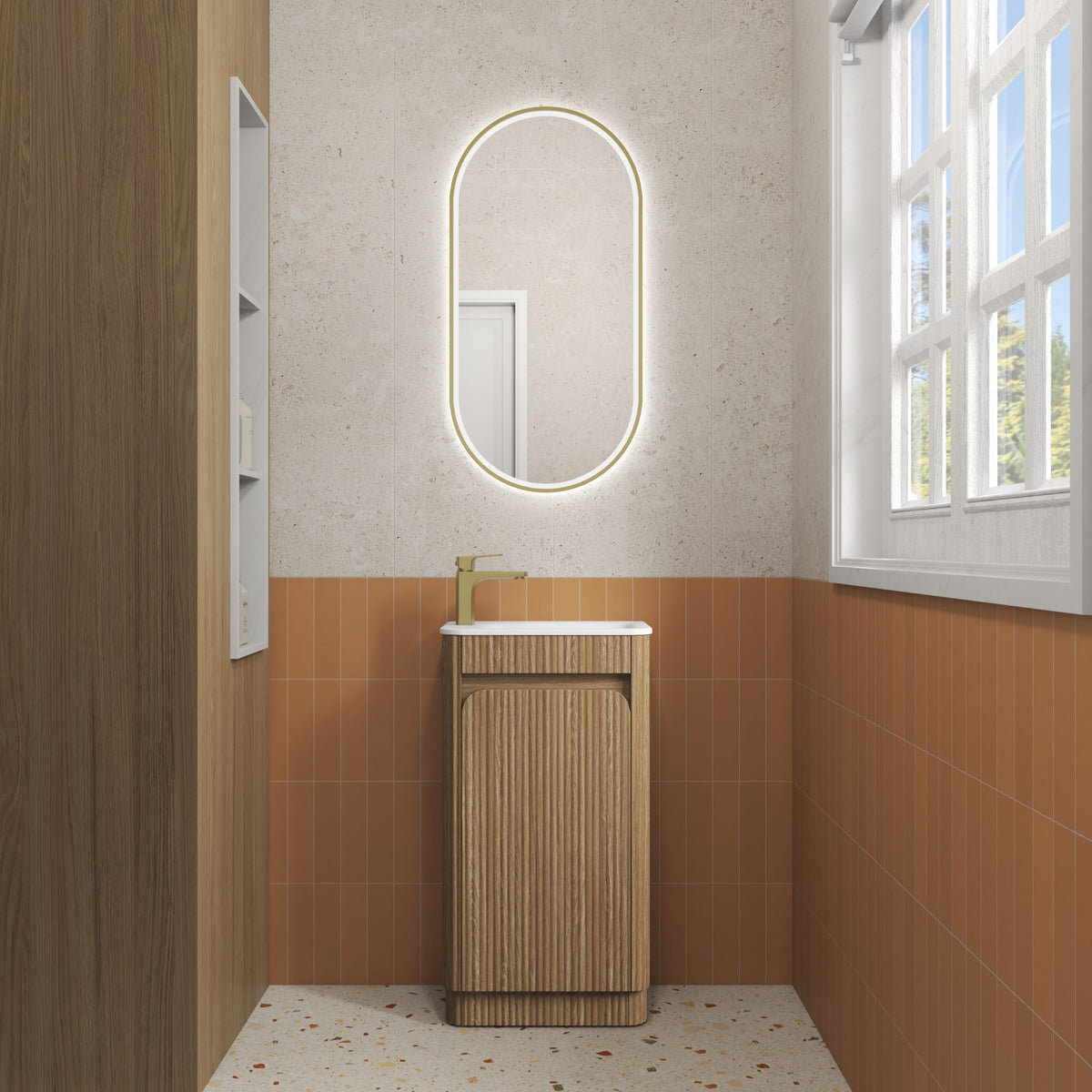 BV91 Compact Fluted Floor Mounted Ensuite Vanity 450x295mm - Various Colours