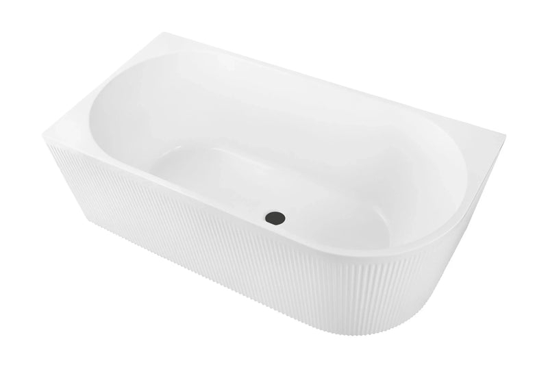 Nova Corner Left Hand Corner Back to Wall Fluted Bath 1500mm - Matte White