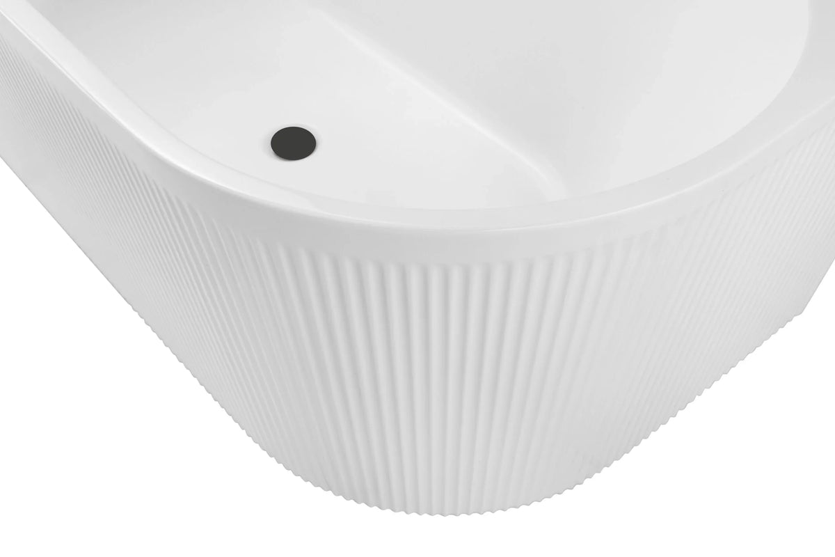 Nova Corner Left Hand Corner Back to Wall Fluted Bath 1500mm - Matte White
