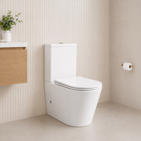 Oslo Short Projection Back To Wall Rimless Flush Toilet Suite with Soft Close Seat - White (4 Star)