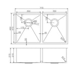 Double Bowls Sink Undermount/Top mount/Flush mount 770x450mm - Various Colours