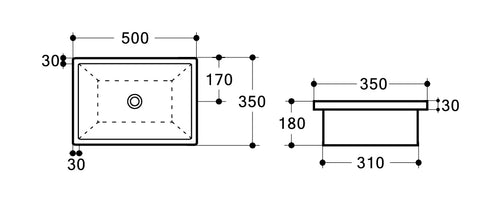 Solace Rectangular Undermount Ceramic Basin 500 x 350mm / 600x350mm
