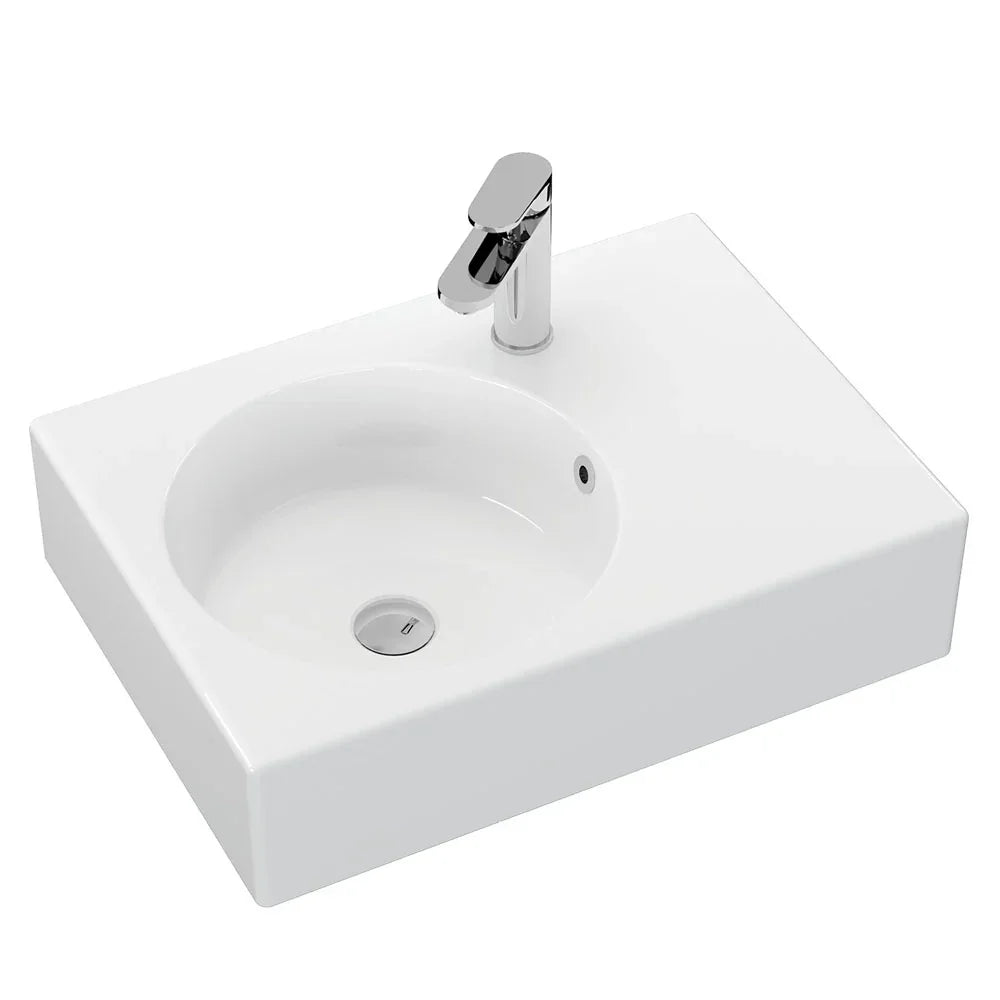Utopia Gloss White Wall Hung Ceramic Basin 600x425mm - Left Hand / Right Hand
