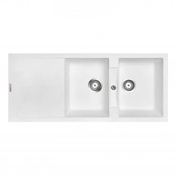 Double Bowl Topmount Sink with Drainer - Matte Black / Matte White - 1160x500mm