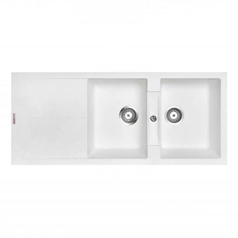 Double Bowl Topmount Sink with Drainer - Matte Black / Matte White - 1160x500mm