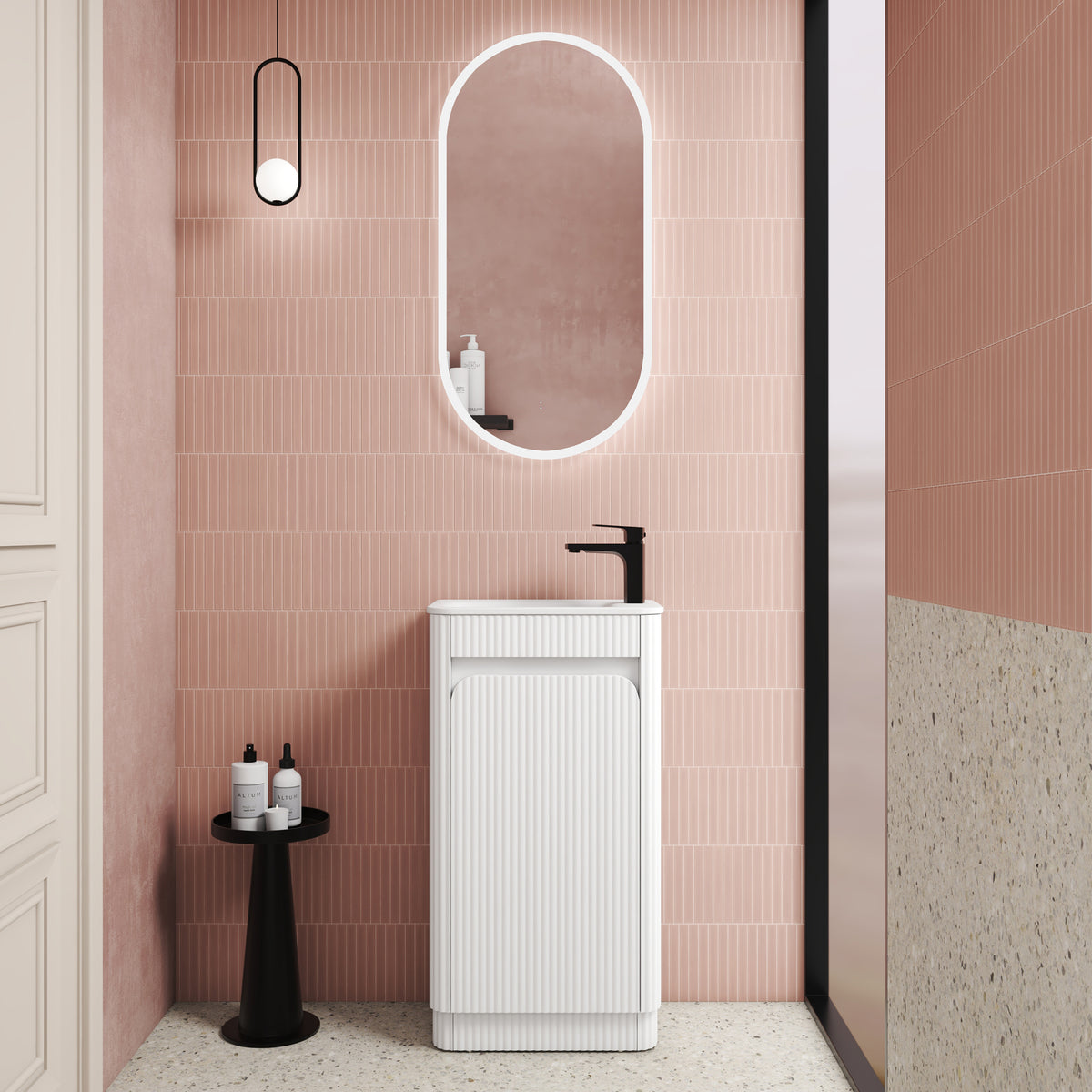 BV91 Compact Fluted Floor Mounted Ensuite Vanity 450x295mm - Various Colours
