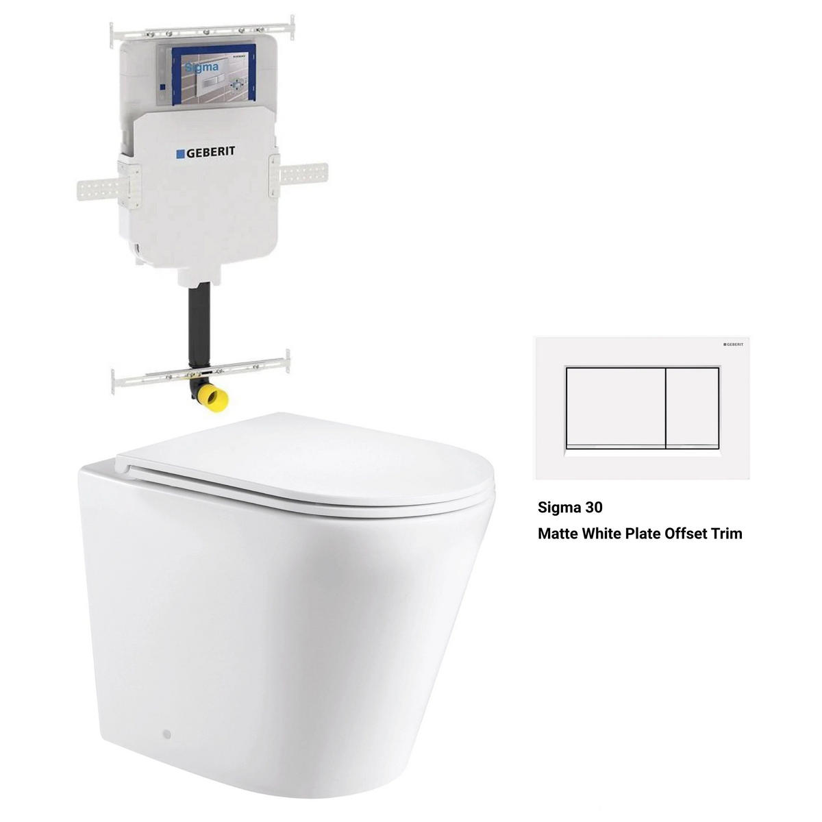 Geberit In Wall Package - Tornado Rimless Floor Pan, Inwall Cistern and Button