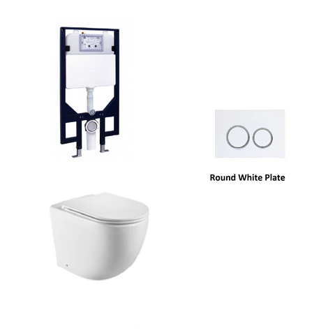 R&T In Wall Package - Tornado Rimless Wall Hung Pan, Inwall Cistern and Button
