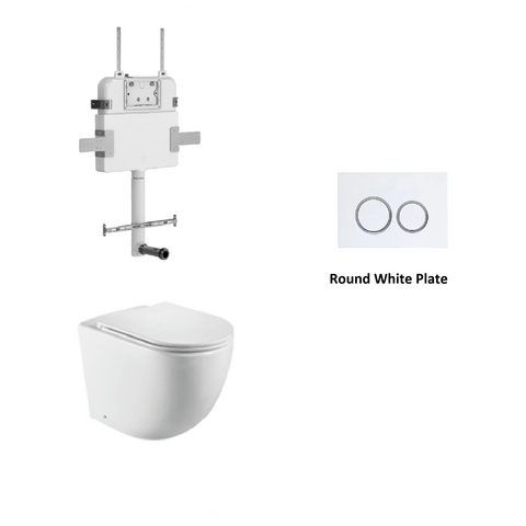 R&T In Wall Package - Tornado Rimless Floor Pan, Inwall Cistern and Button