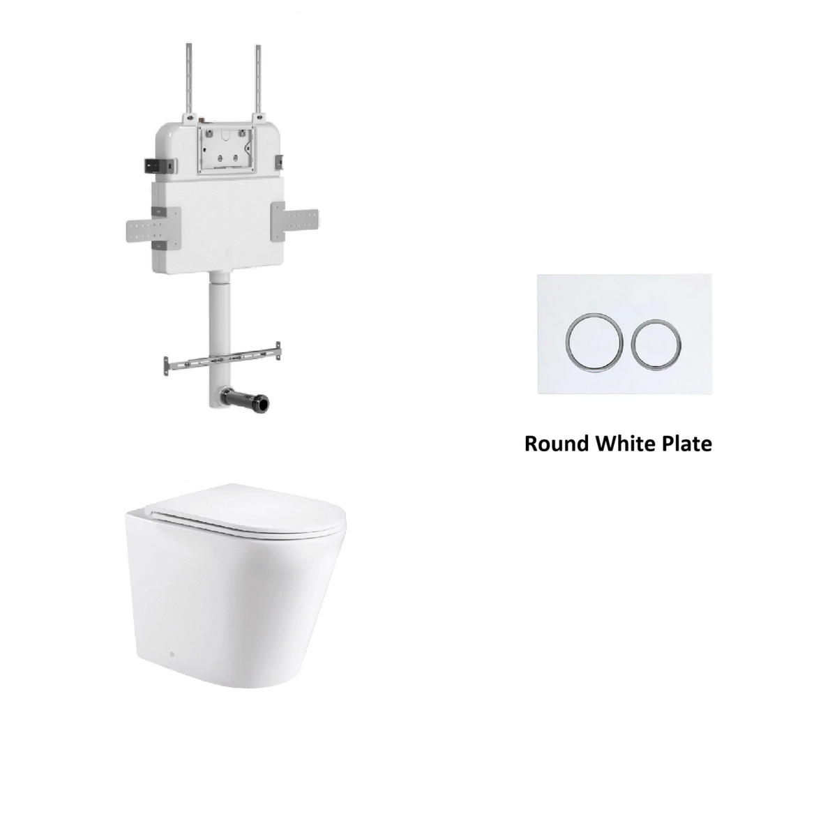 R&T In Wall Package - Rimless Floor Pan, Inwall Cistern and Button