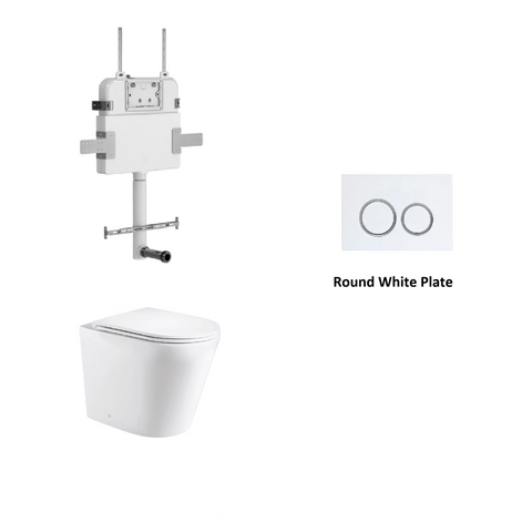R&T In Wall Package - Rimless Floor Pan, Inwall Cistern and Button